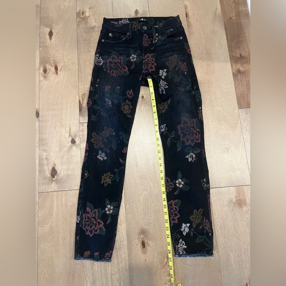 7 For All Mankind Black Floral Cropped Jeans